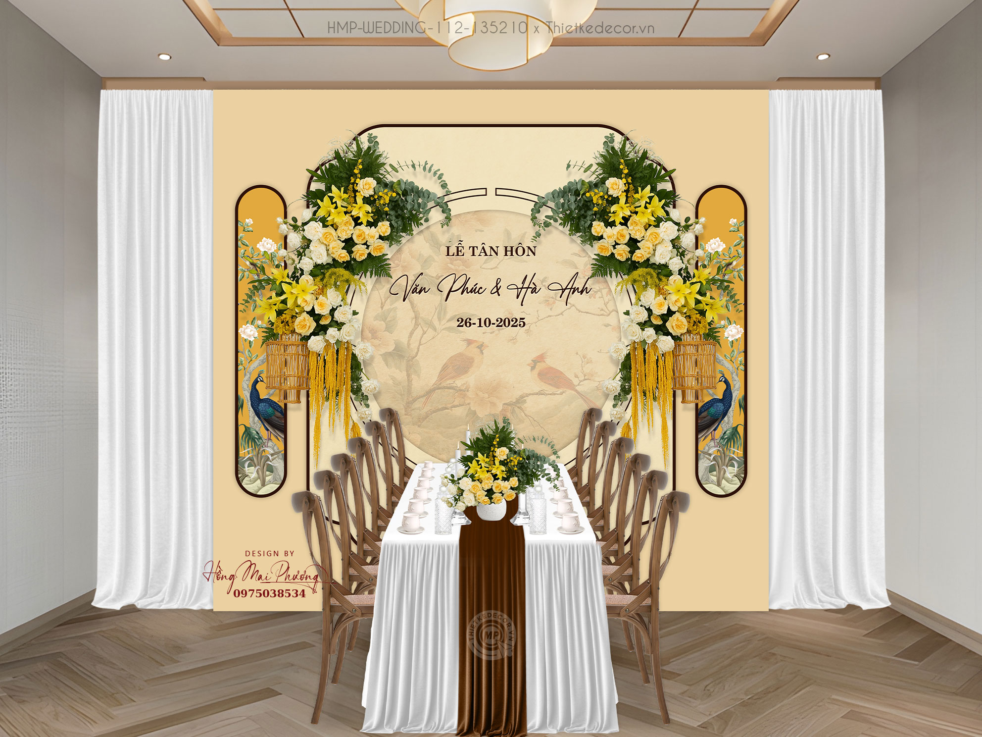 Trang trí tiệc cưới. File thiết kế gia tiên style cổ điển tone vàng.